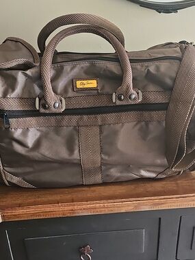 Oleg Cassini VTG Brown Travel Duffel with Herringbone Trim